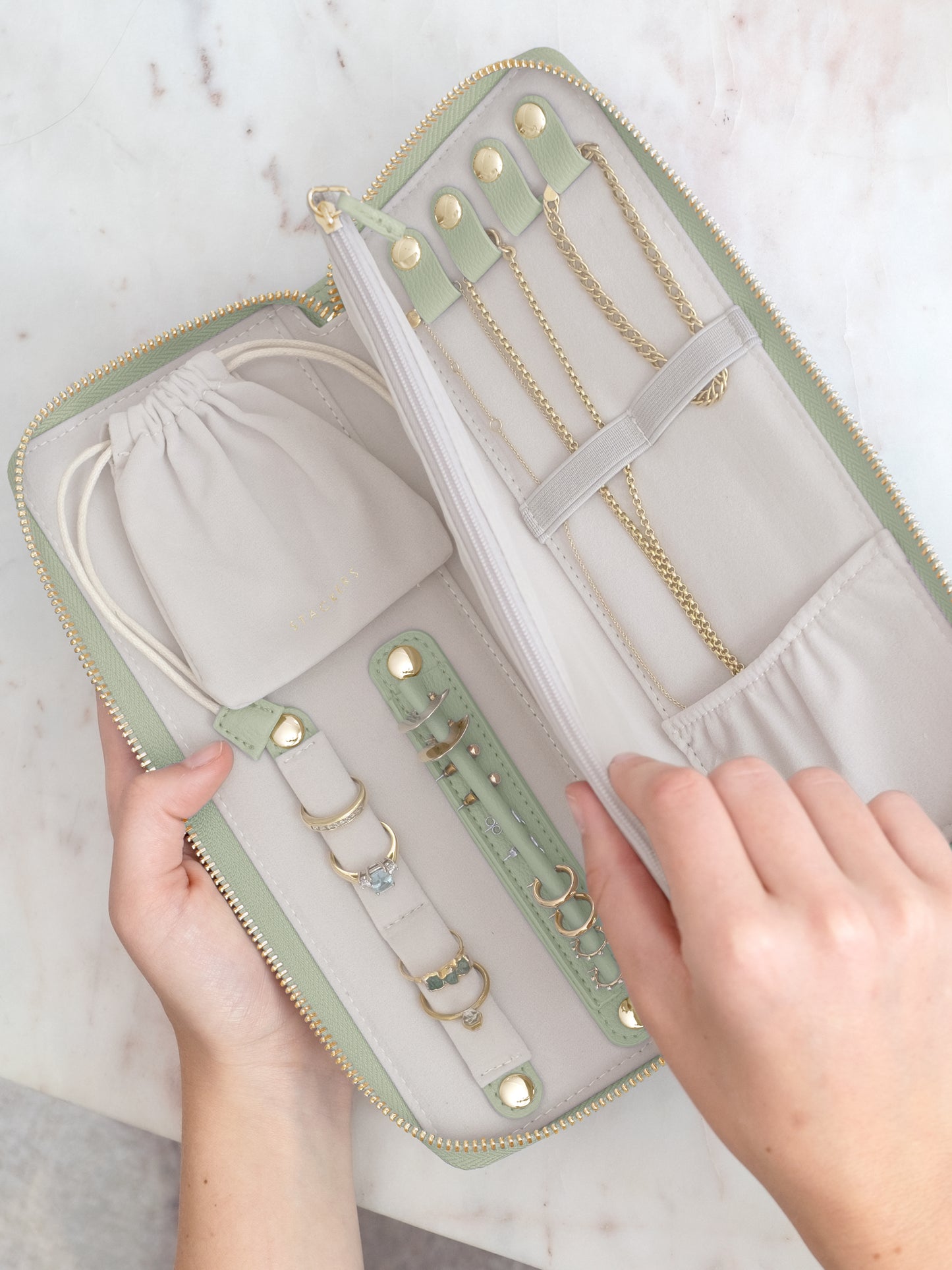 Jewellery Roll Sage Green