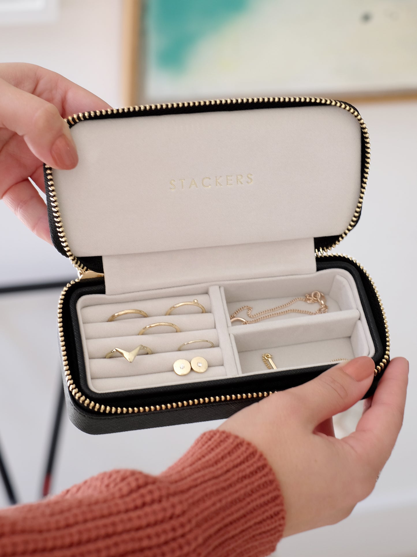 Zipped Travel Jewellery Box Black