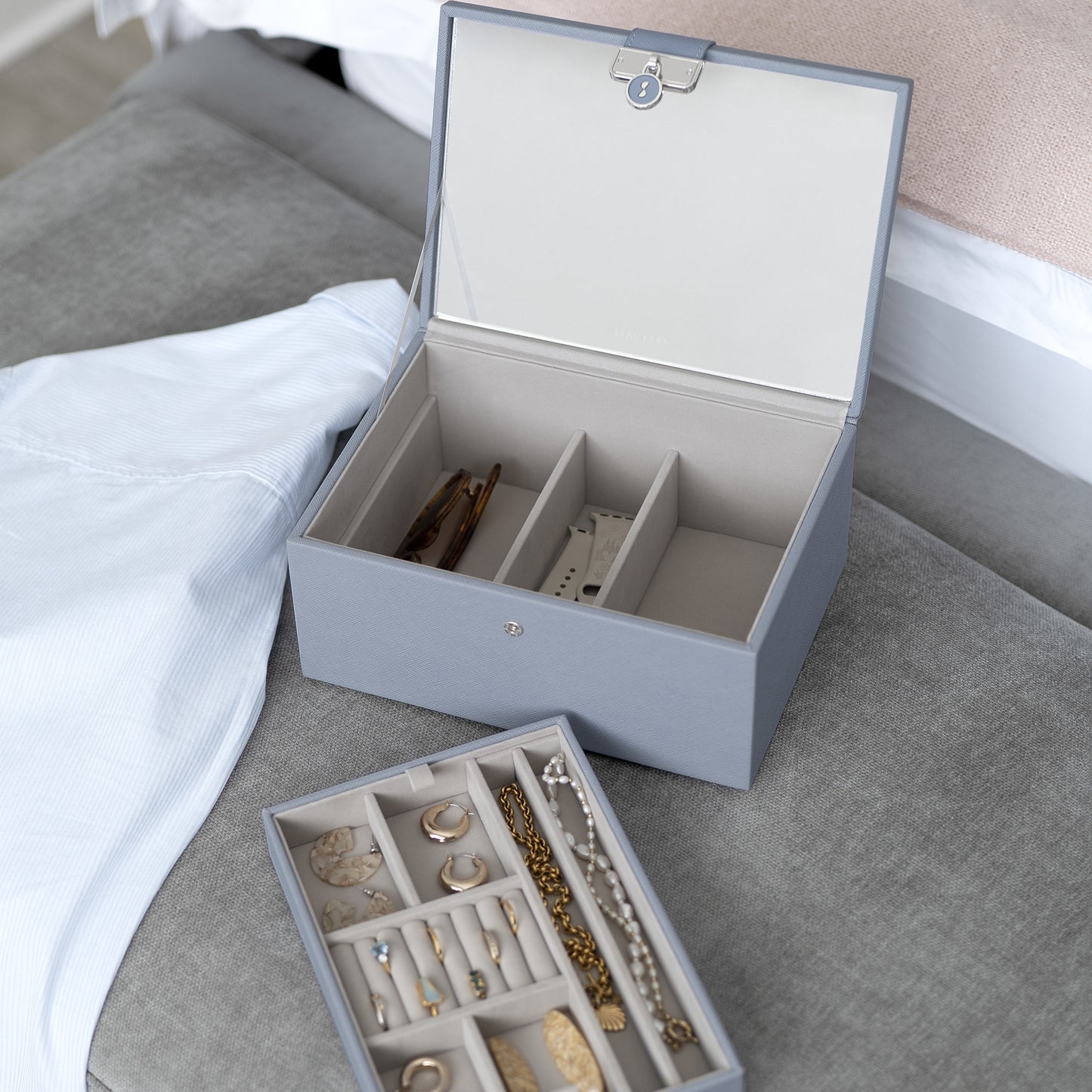Luxury Dusky Blue Classic Jewellery Box