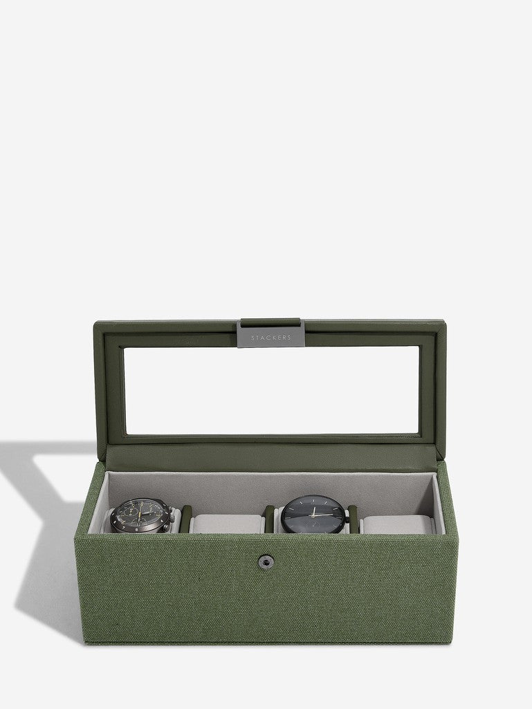 4 Piece Watch Box Green Canvas