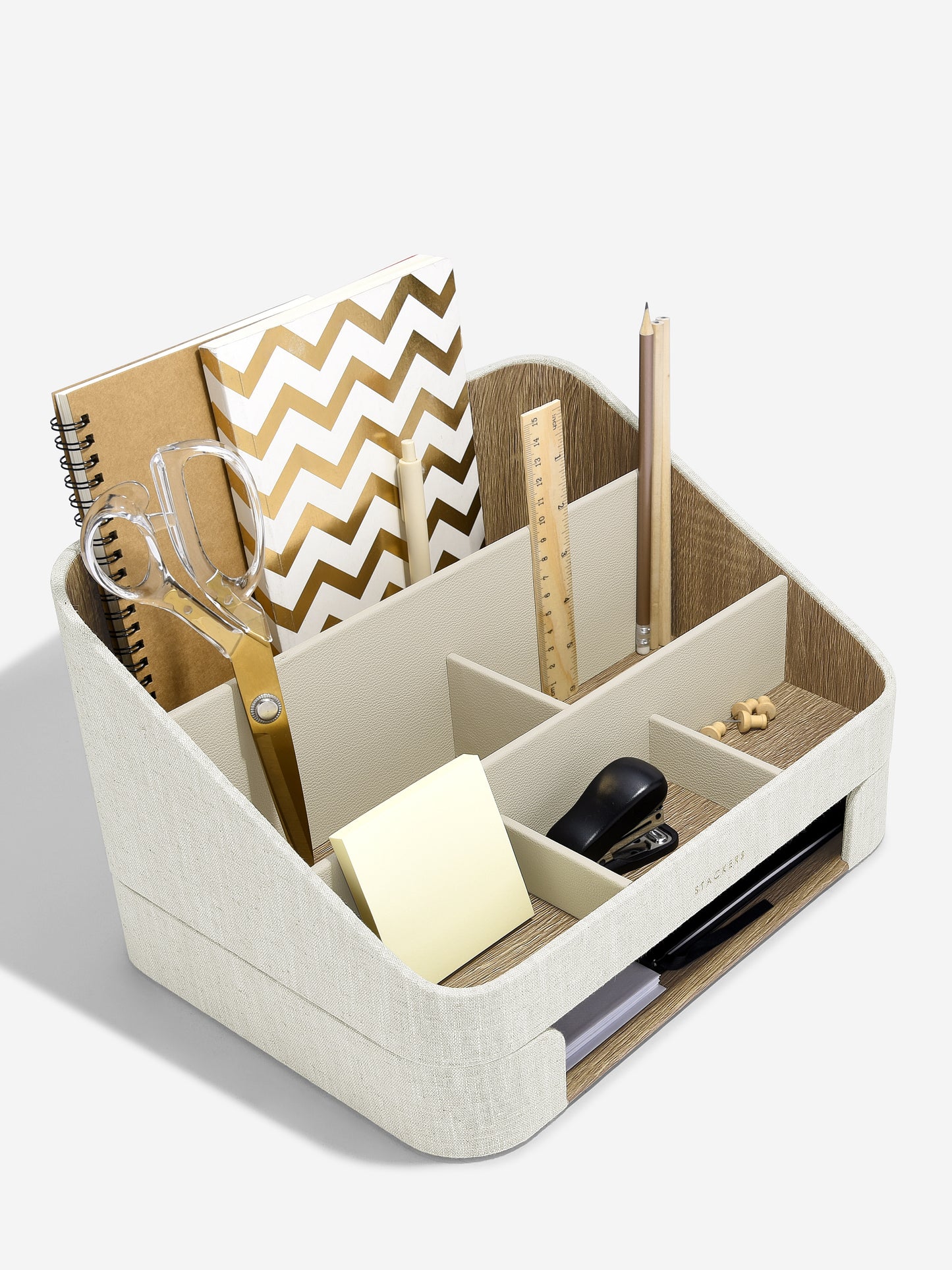 Oatmeal & Linen Desk Caddy & Letter Tray