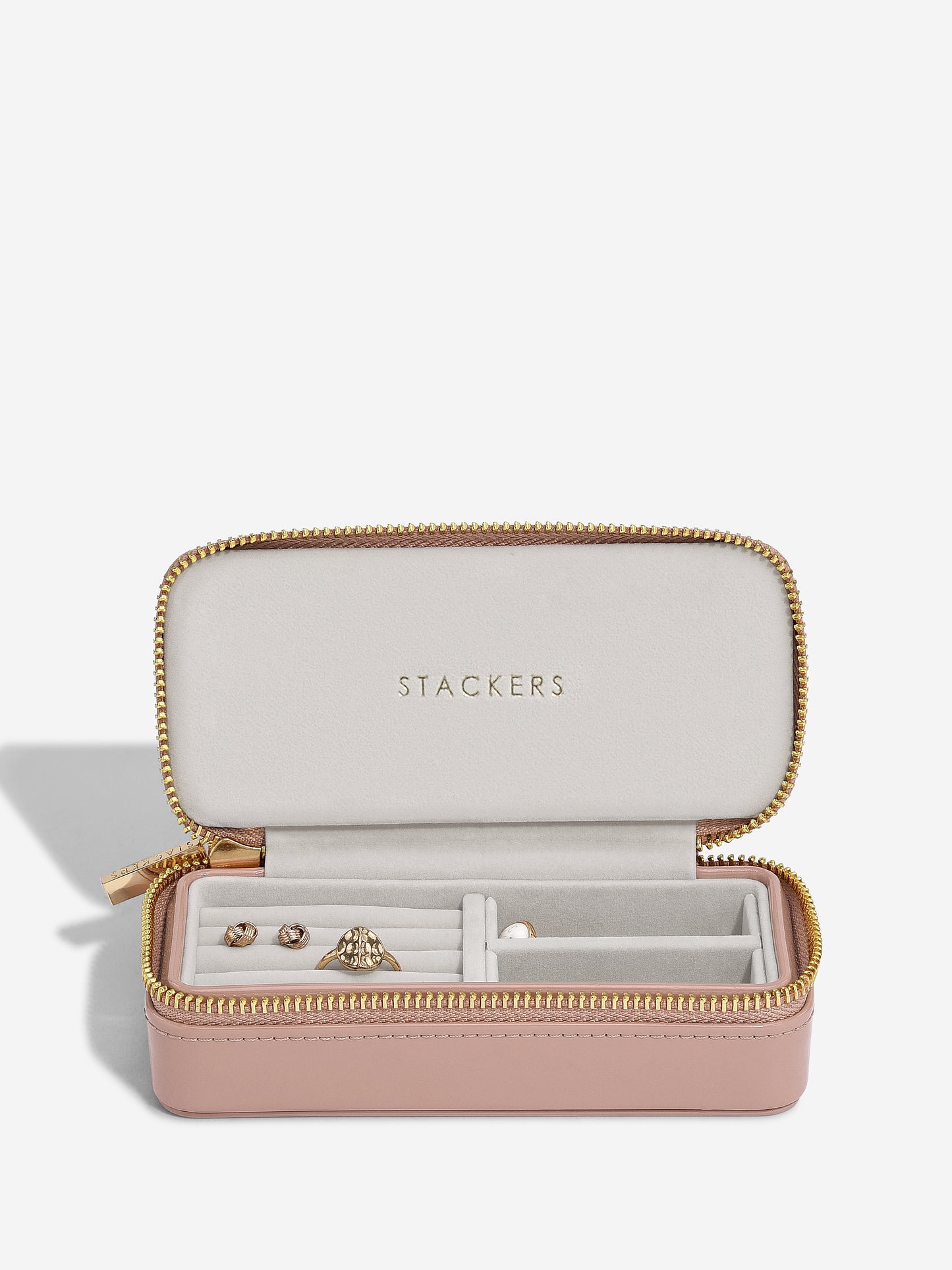 Zipped Travel Jewellery Box Patent Copper Rose