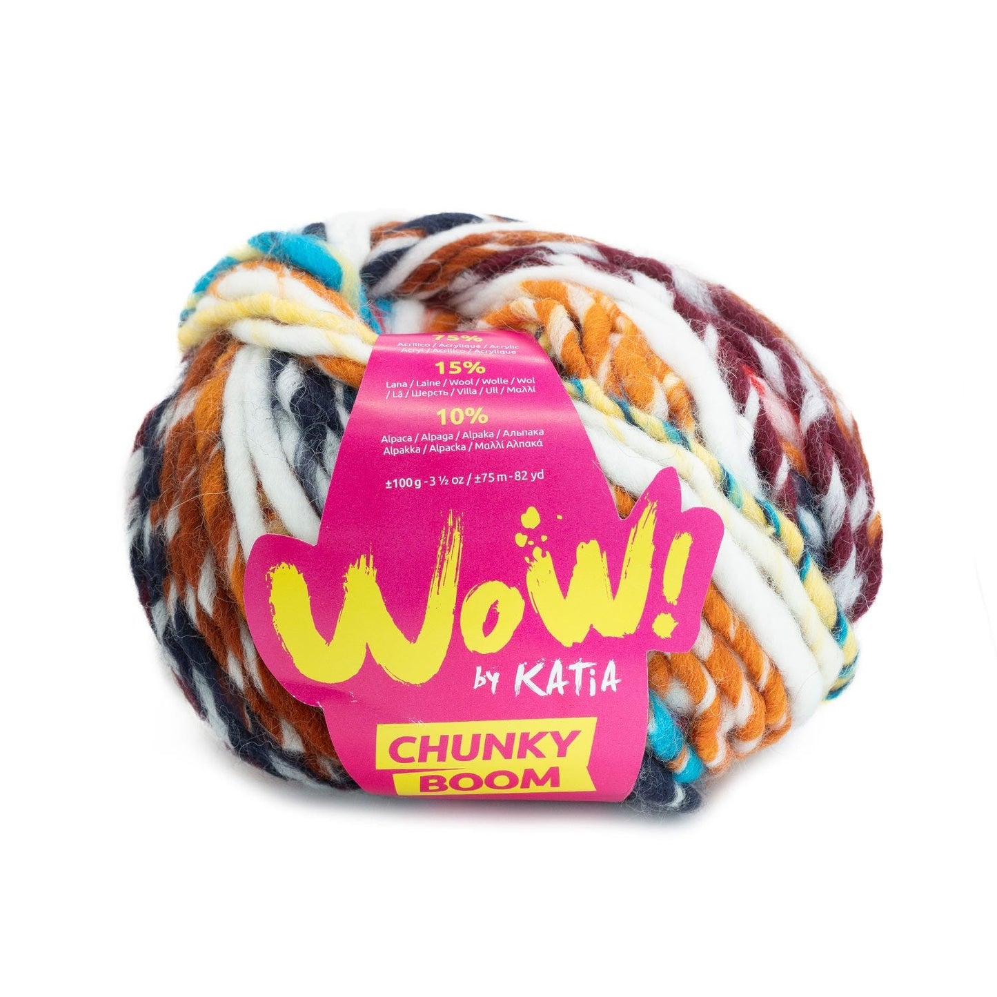 Wow Chunky Boom Yarn 100G Col 301 Caramel - Brown - Blue - Red