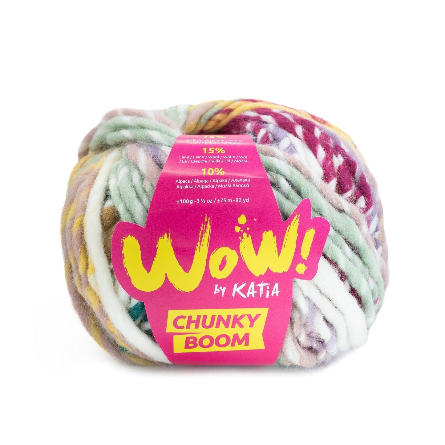 Wow Chunky Boom Yarn 100G Col 302 Rose - Pearl Blackberry - Lemon Yellow