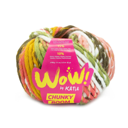 Wow Chunky Boom Yarn 100G Col 304 Green - Ochre - Rose