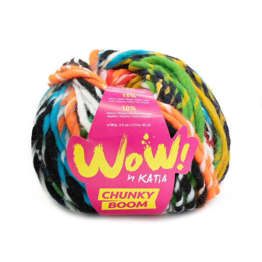 Wow Chunky Boom Yarn 100G Col 305 Blue - Green - Luminous Orange - Black