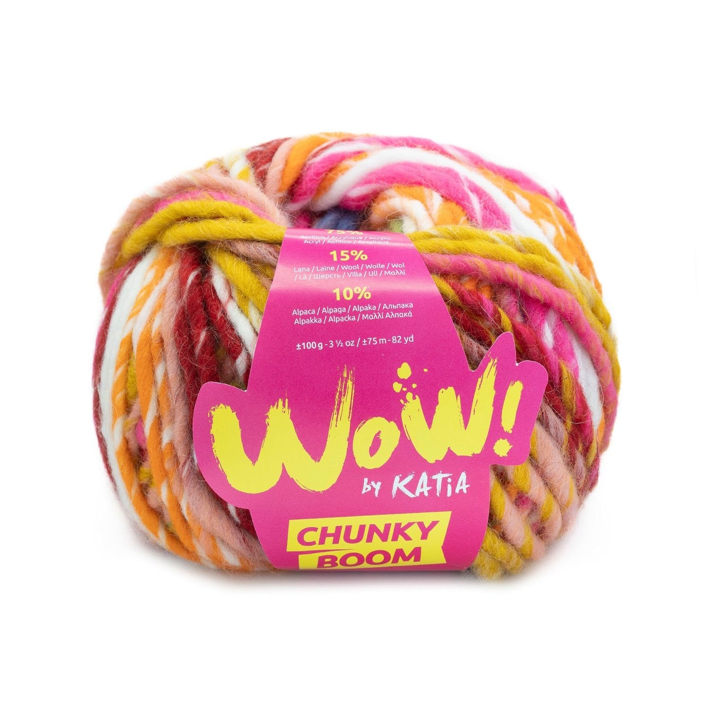 Wow Chunky Boom Yarn 100G Col 306 Fuschia - Orange - Green - Yellow - Blue