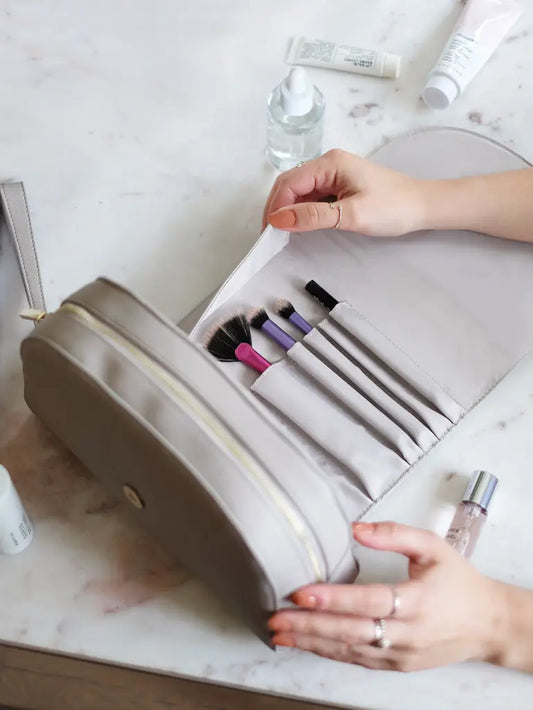 Wrap Around Makeup Bag Taupe