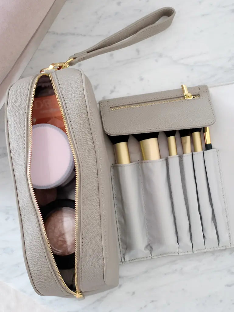 Wrap Around Makeup Bag Taupe