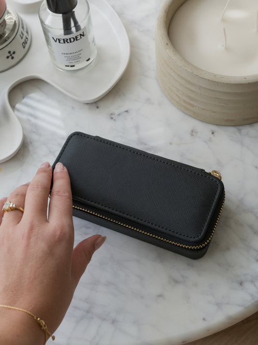 Zipped Travel Jewellery Box Black