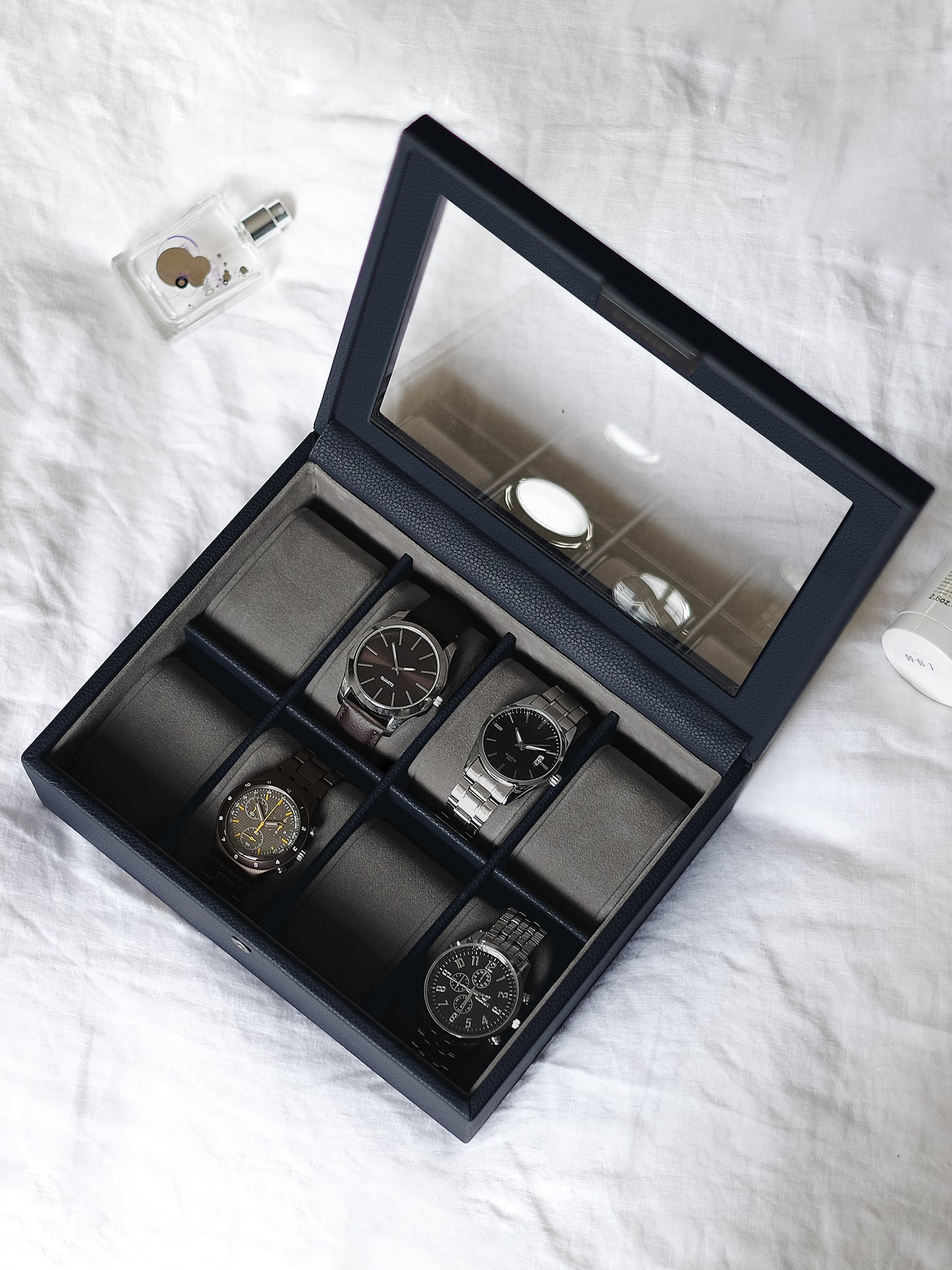 4 Piece Watch Box Navy Blue