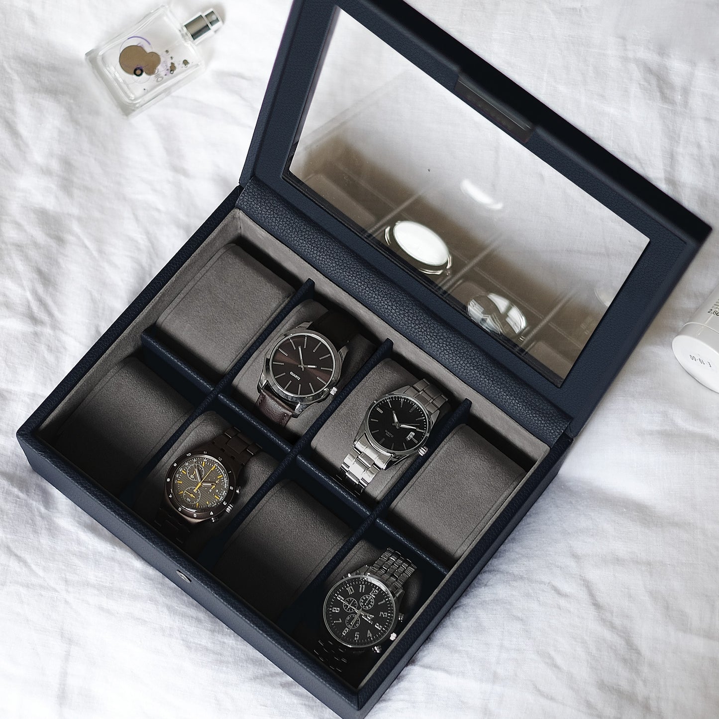 4 Piece Watch Box Navy Blue