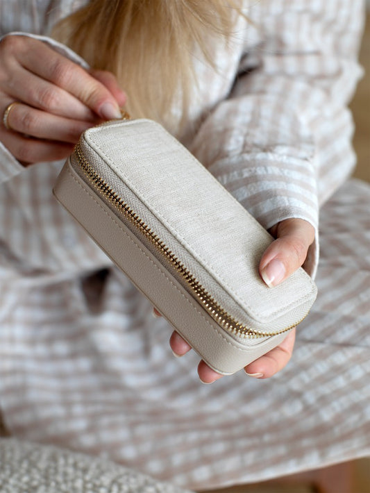 Zipped Travel Jewellery Box Oatmeal & Linen