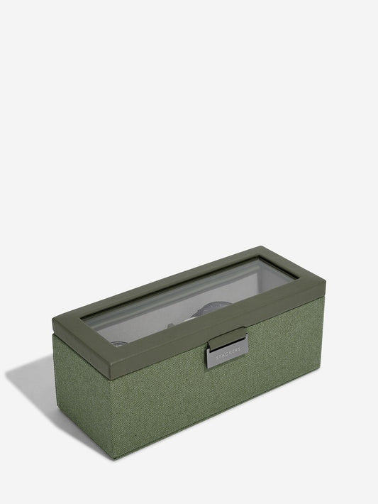 4 Piece Watch Box Green Canvas