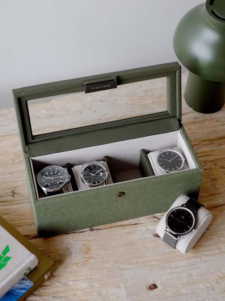 4 Piece Watch Box Green Canvas