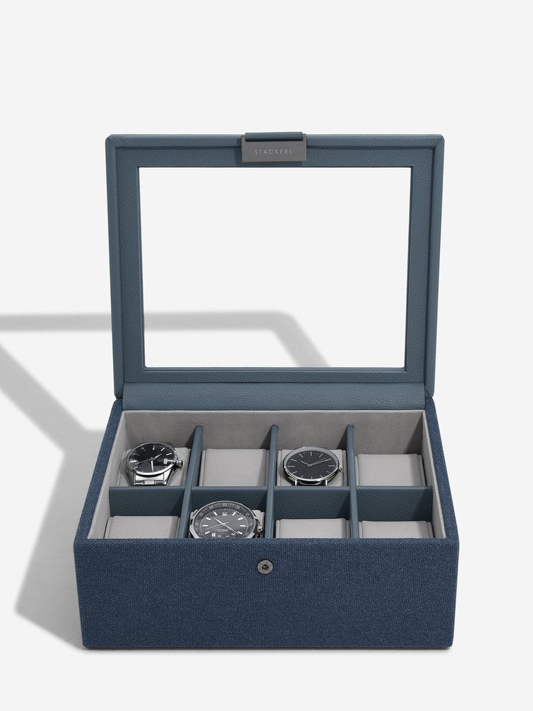 8 Piece Watch Box Blue Canvas