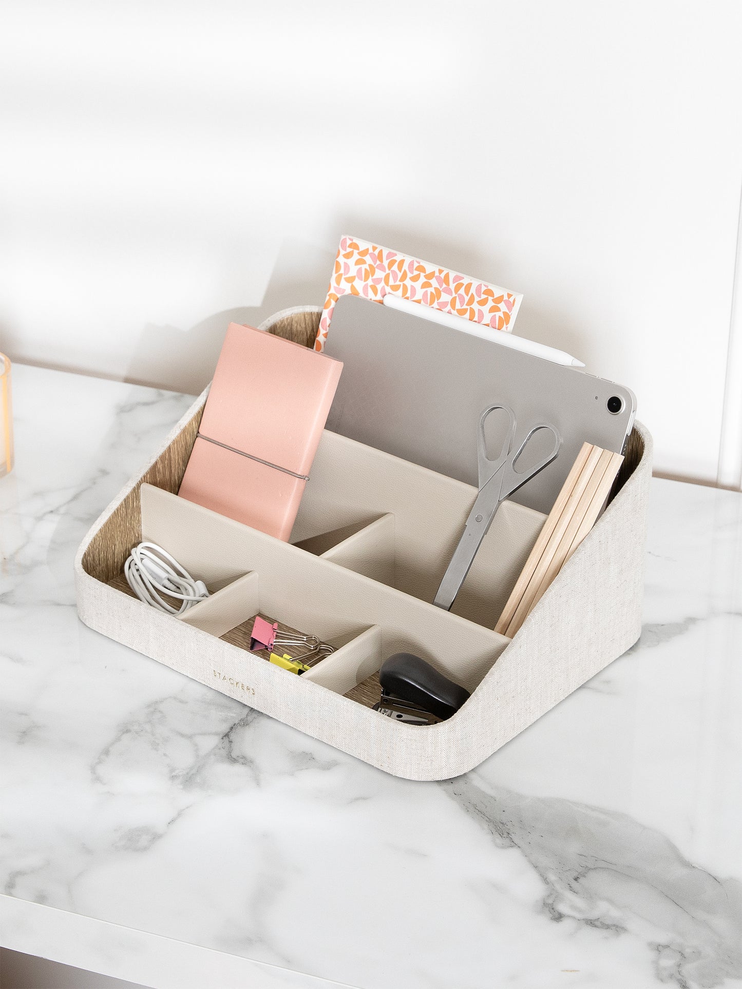 Oatmeal & Linen Desk Caddy & Letter Tray