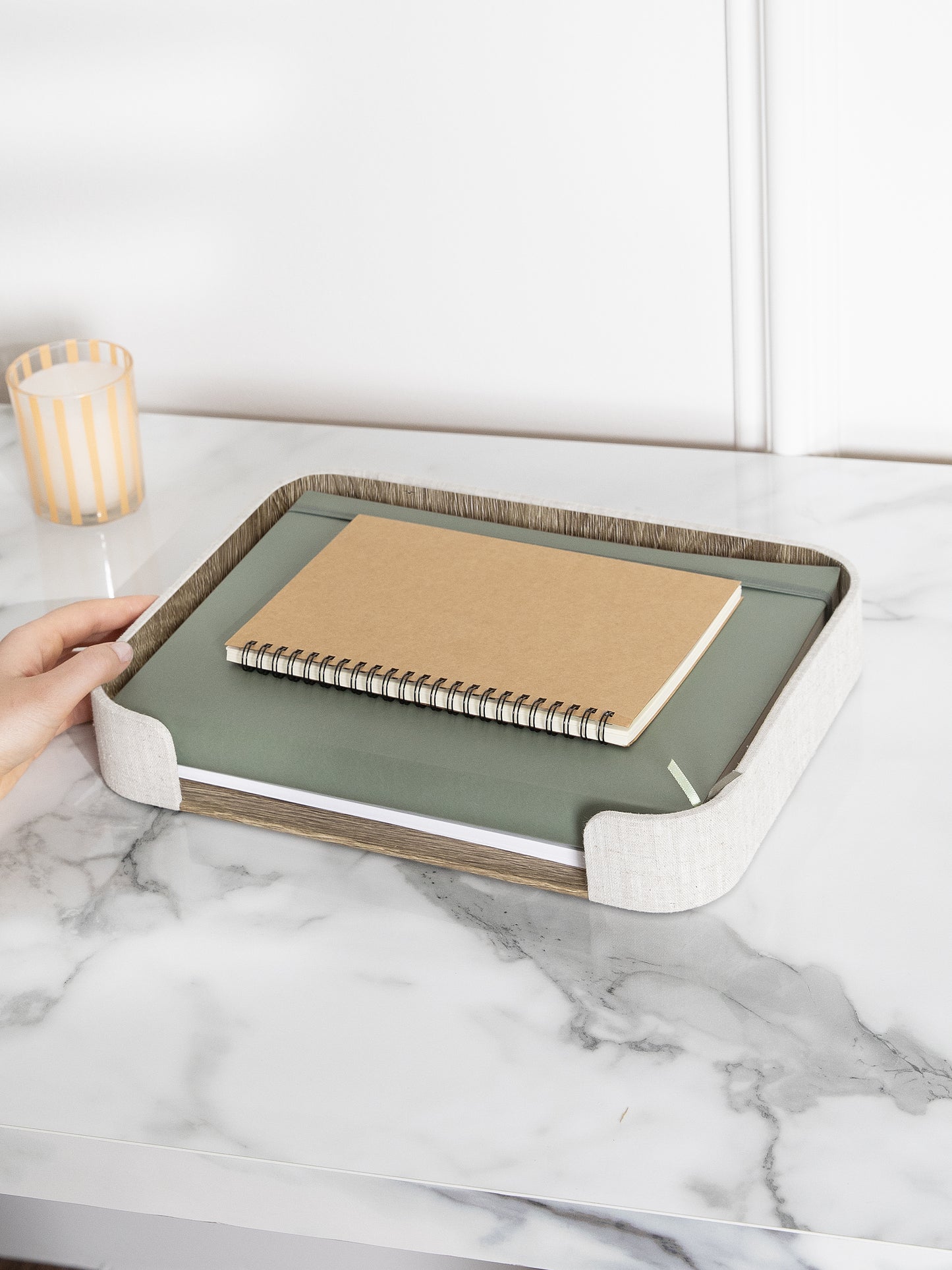 Oatmeal & Linen Desk Caddy & Letter Tray