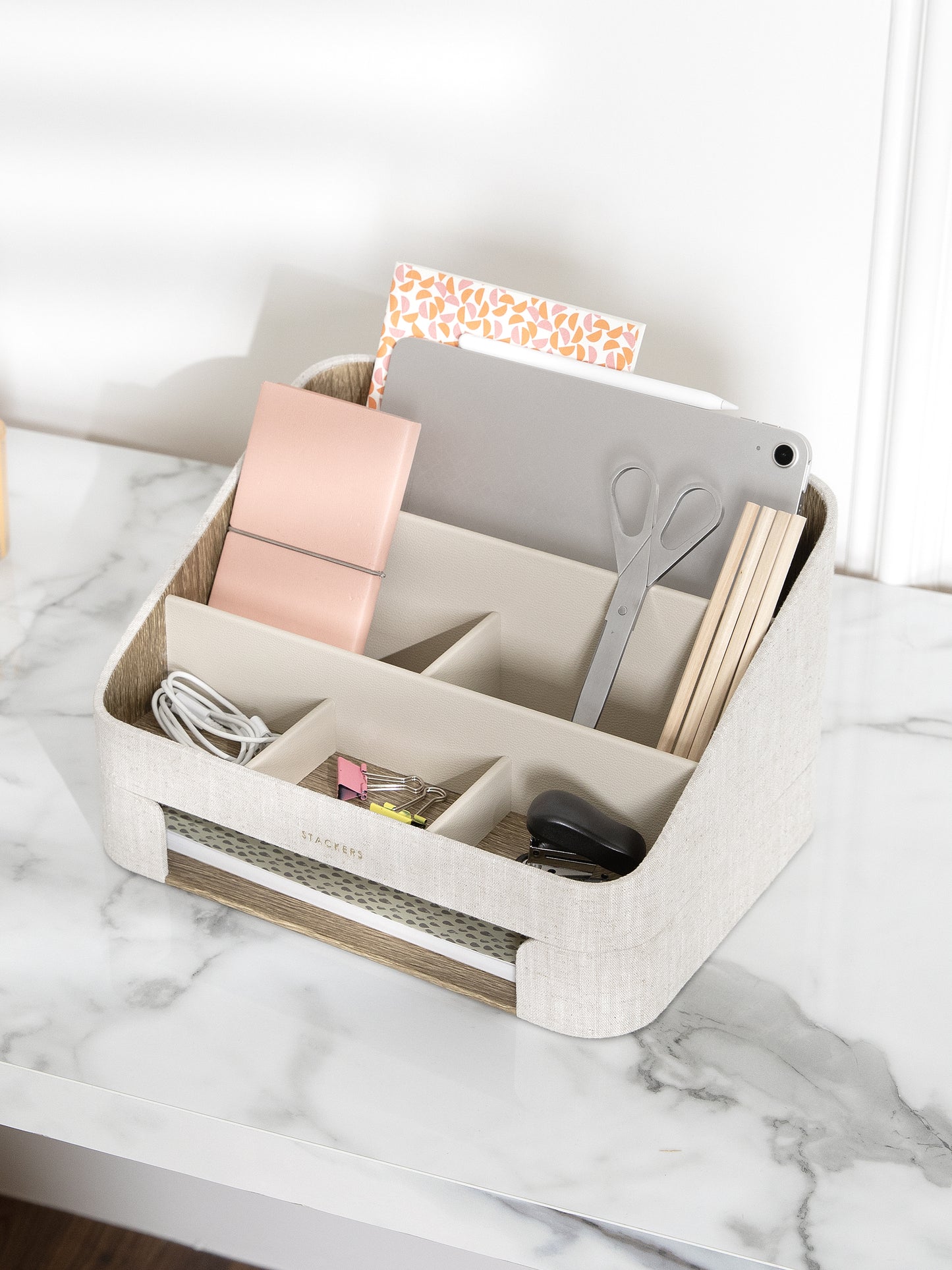 Oatmeal & Linen Desk Caddy & Letter Tray