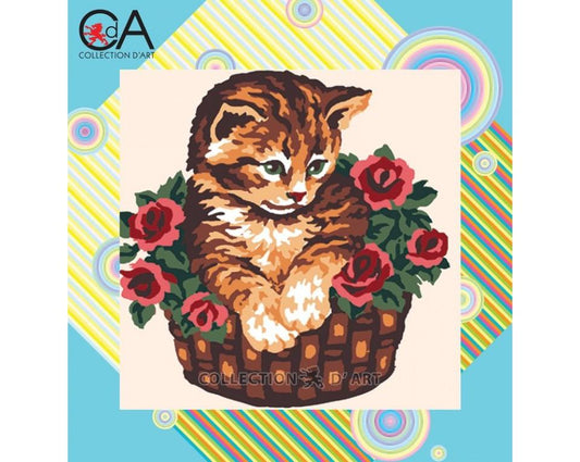 Maltese Tapestry Kit Kitten in Basket 19x19cm