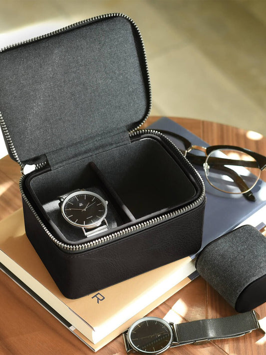 Zipped Travel Watch Box Black